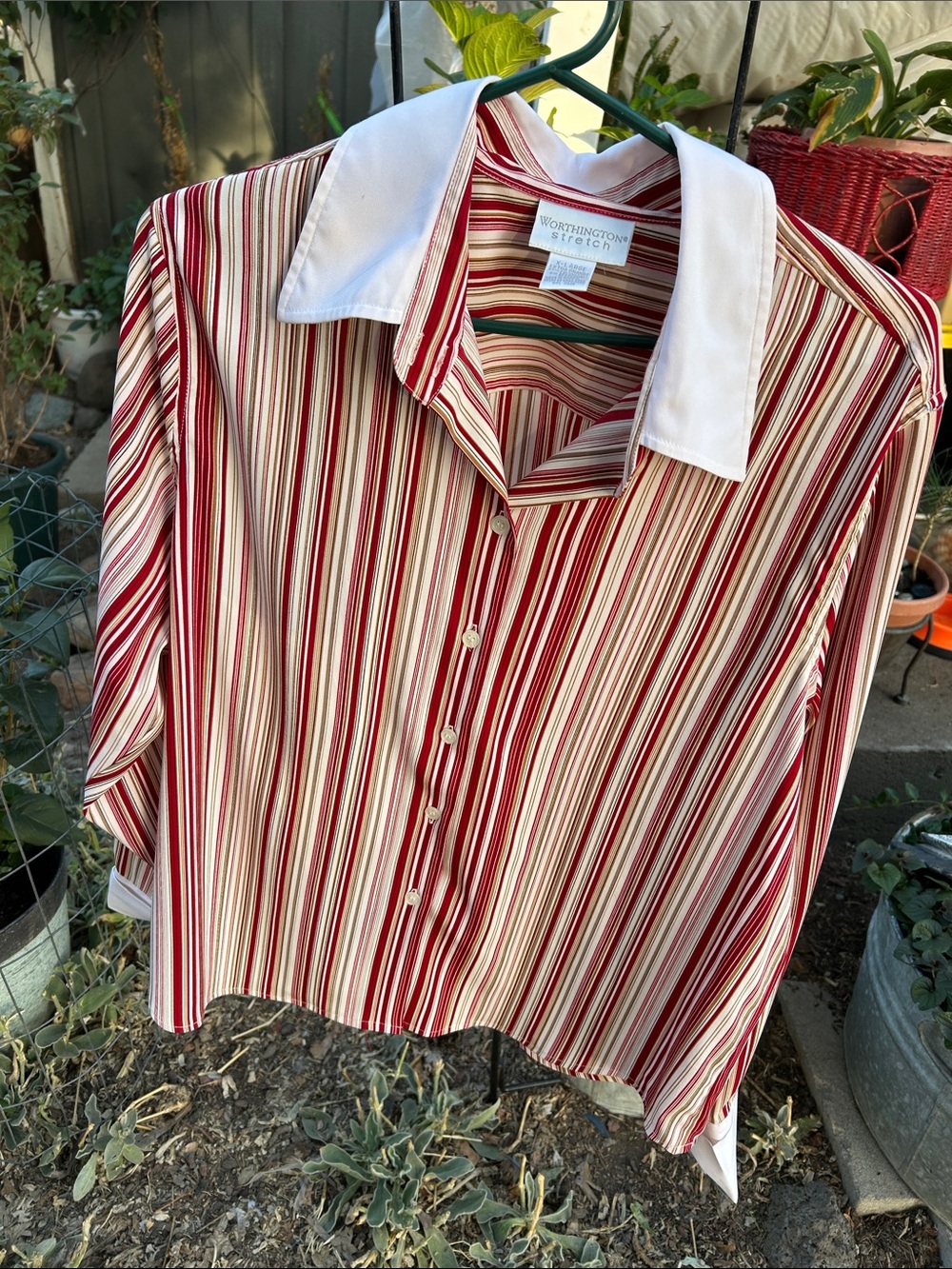 Worthington Red & White Striped Button-Down with White Collar